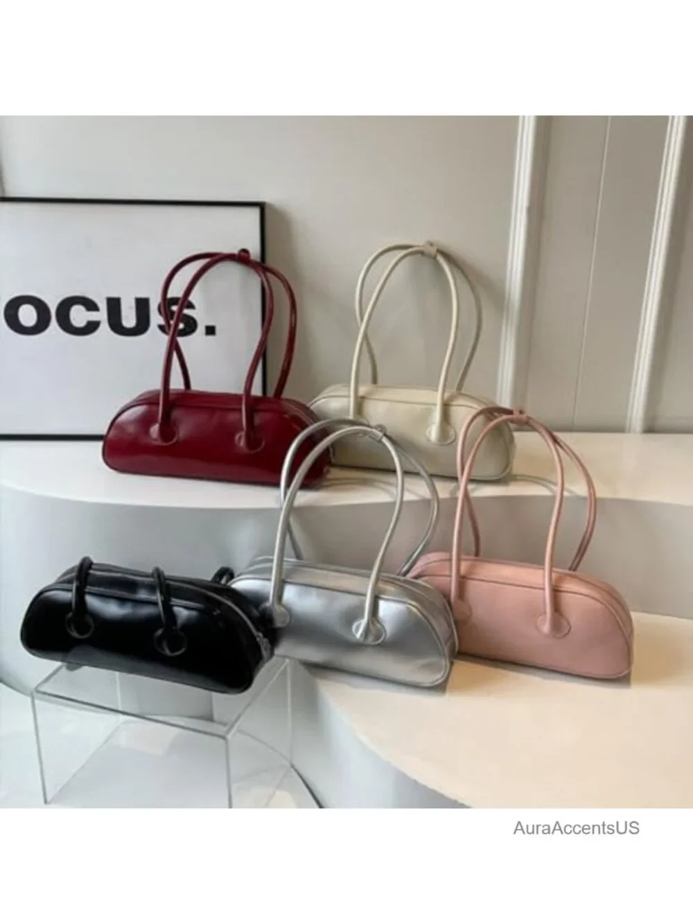 Waterproof PU Leather Hobo Bag Women's Shoulder Handbag with Top Handle &